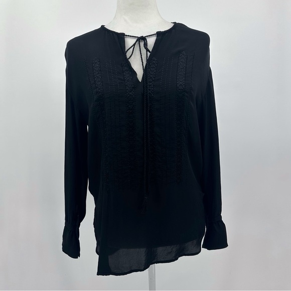 THEORY ALRIK E DOUBLE GEORGETTE SILK BLOUSE TOP - Black - Size P/XS - Picture 2 of 13